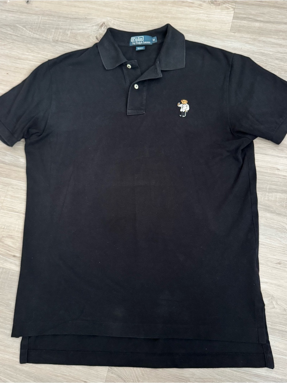 Polo Ralph Lauren RL13 Bear Polo Shirt Men Medium Black Short Sleeve Cotton
